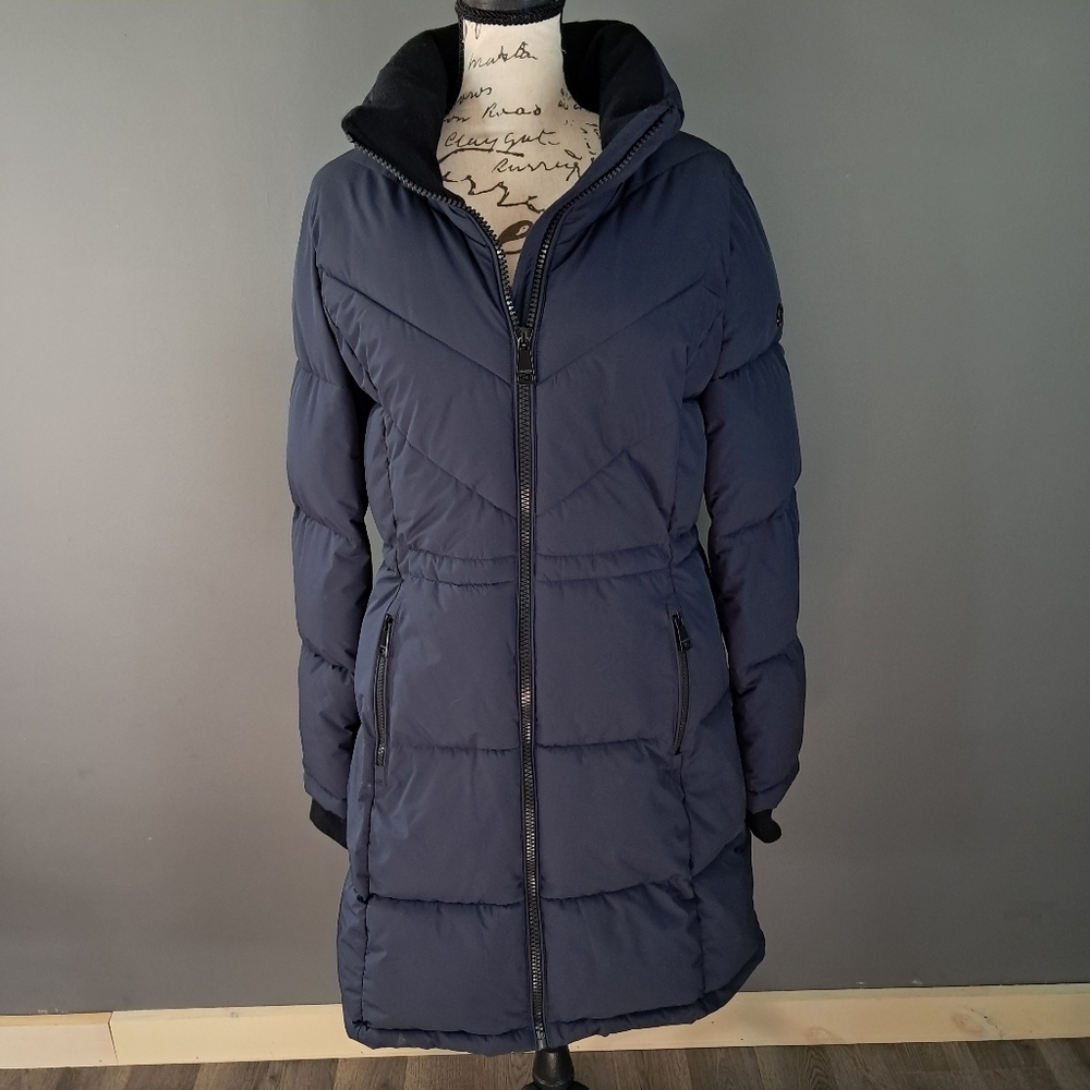 Calvin Klein Jacket Womens Size Small Full Zip Sorona Aura Navy Blue Puffer Coat